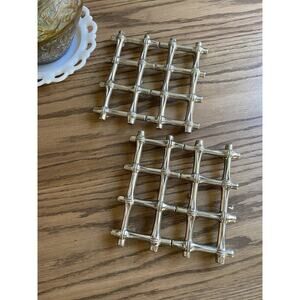 Vintage Midcentury Silverplate Trivet Expandable Bamboo Design Set Of 2 Trivets